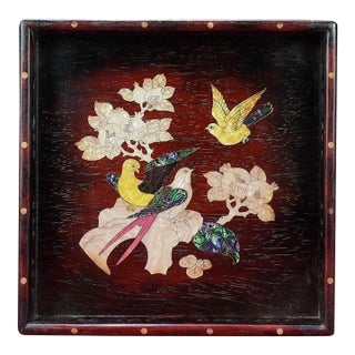 Vintage Chinese Rosewood Tea Tray With Mother-of-Pearl Inlay – Bird & Floral Motif For Sale