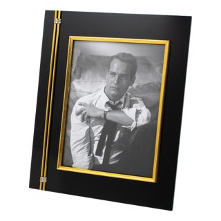 Tommaso Barbi Black Lucite and Brass Decor Picture Frame, circa 1970 For Sale