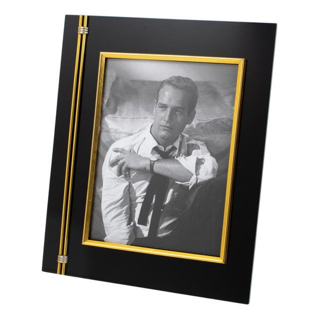 Tommaso Barbi Black Lucite and Brass Decor Picture Frame, circa 1970 For Sale