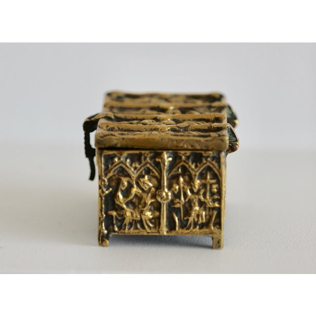 Very decorative bronze box with medieval decor. Excellent condition.