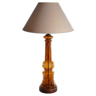 Scandinavian Modern Amber Glass Table Lamp by Miranda, 1970s For Sale