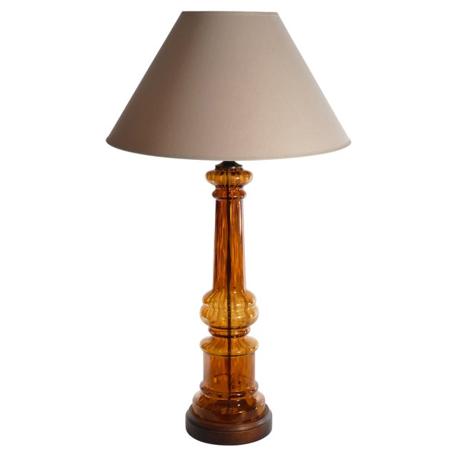 Scandinavian Modern Amber Glass Table Lamp by Miranda, 1970s For Sale