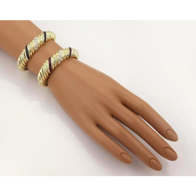 Diamonds Sapphire & Rubies Bracelets 18k Gold Set of 2 Cuff Gorgeous 7.20ct For Sale In Miami - Image 6 of 6