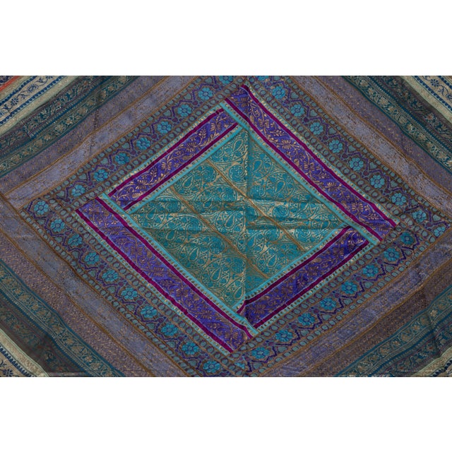 Indian Mid 20th Century Indian Turquoise, Violet & Gold Silk Embroidered Fabric For Sale - Image 3 of 12
