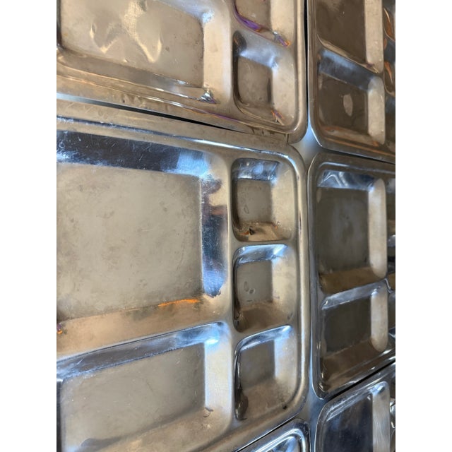 Silver Set of 6 Vintage 5 Compartment Metal Food Serving Trays For Sale - Image 8 of 9