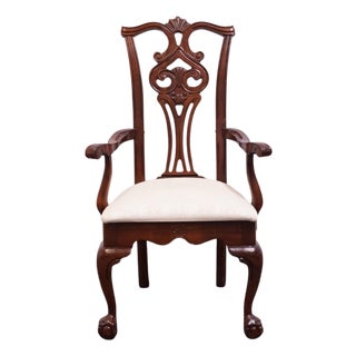 American Drew Traditional Chippendale Style Solid Cherry Dining Arm Chair For Sale