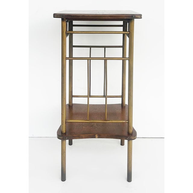 Ernst Rockhausen German Arts and Crafts Pedestal Stand in Wood and Brass Offered for sale is a German Arts & Crafts wood...