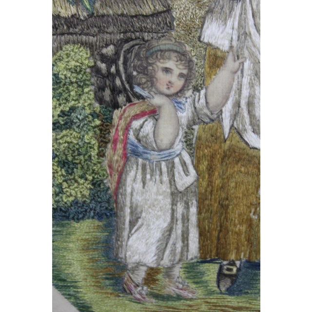 Antique 19th Century Embroidered Silk French Pastoral Provincial Scene Woman Child Stumpwork For Sale - Image 10 of 11