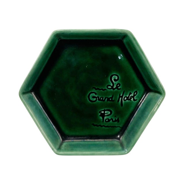 Green Vintage Le Grand Hotel Paris Green Ceramic Ashtray Catchall Dish For Sale - Image 8 of 9