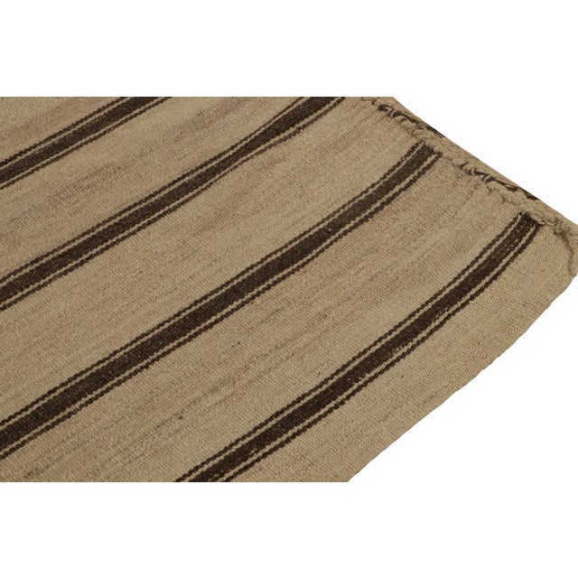 1950s Handwoven Vintage Kilim Beige-Brown Stripe Patterns For Sale - Image 5 of 8