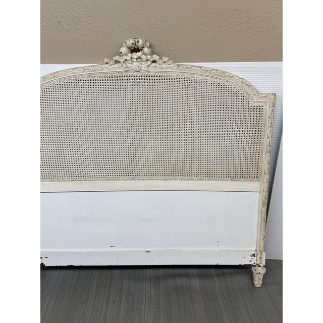 Mid 20th Century Full Size French Provincial Carved Cane Headboard, Vintage For Sale - Image 5 of 12