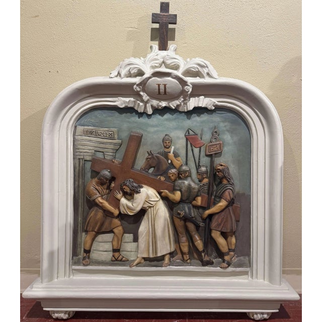 Complete Set of 14 19th Century French Polychrome Stations of the Cross Panels For Sale - Image 4 of 12