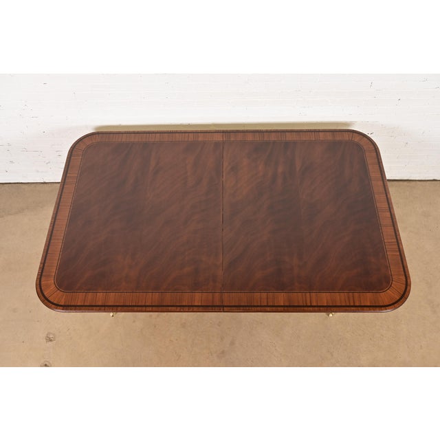 Baker Furniture Stately Homes Georgian Banded Mahogany Double Pedestal Extension Dining Table, Newly Refinished For Sale - Image 9 of 14