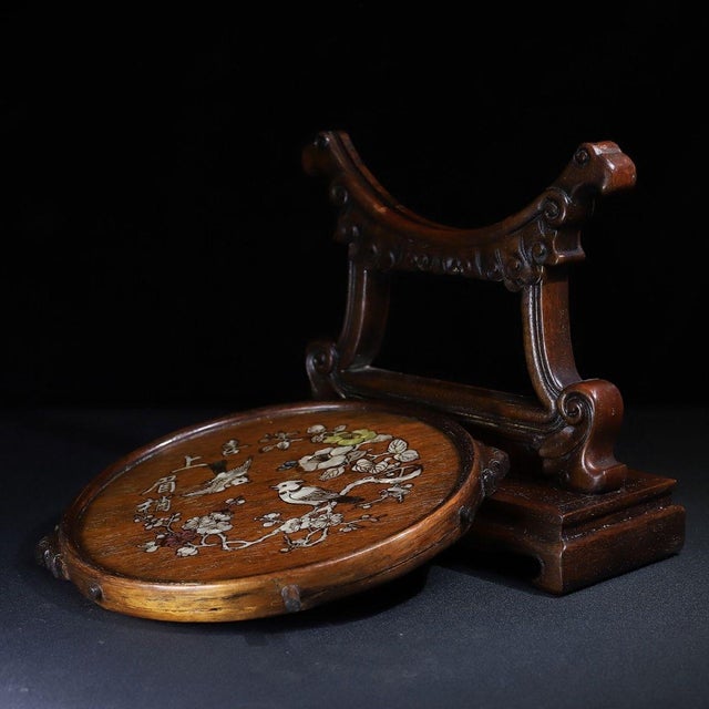 Chinese Huali Rosewood Table Screen Inlaid With Mother-of-Pearl For Sale - Image 3 of 10
