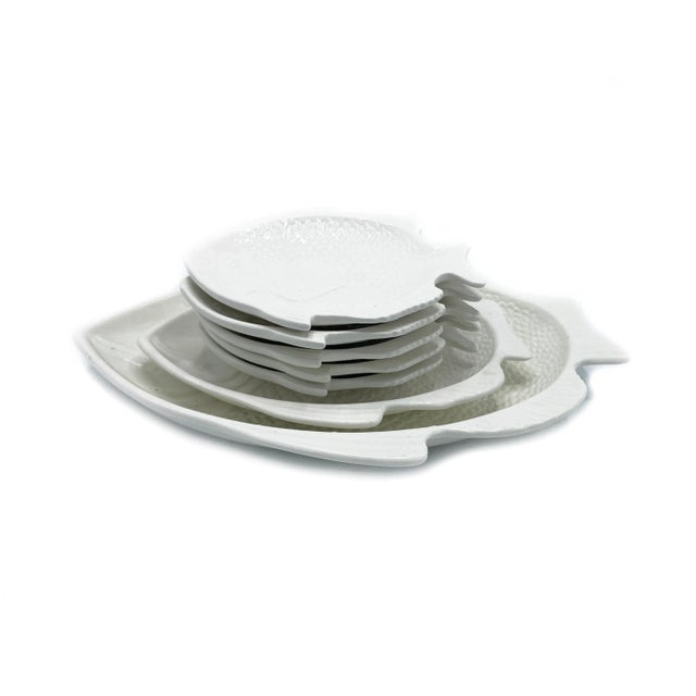 Vintage Whittier Pottery White Ceramic Fish Shaped Serving Dishes 7