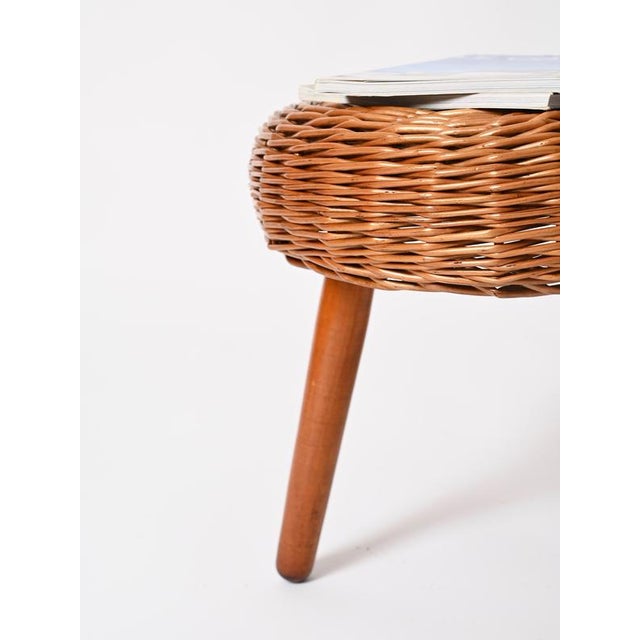 Wood Mid-Century Stool or Side Table in Wicker and Wood by Tony Paul, Italy, 1950s For Sale - Image 7 of 11
