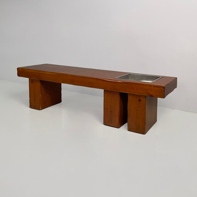 Italian Modern Wooden Bench with Metal Flowerpot, 1970s For Sale - Image 15 of 15