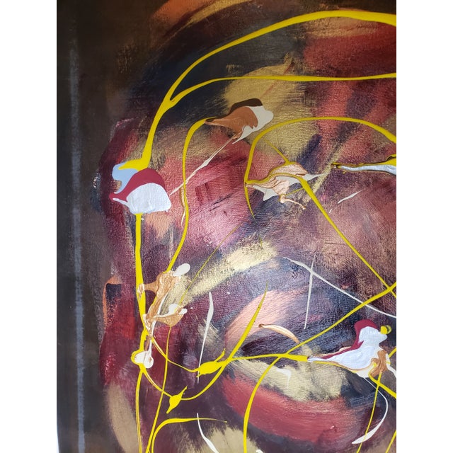 Contemporary Abstract Metallic Oil Painting "Aviary" Signed W. Nelson For Sale - Image 3 of 12