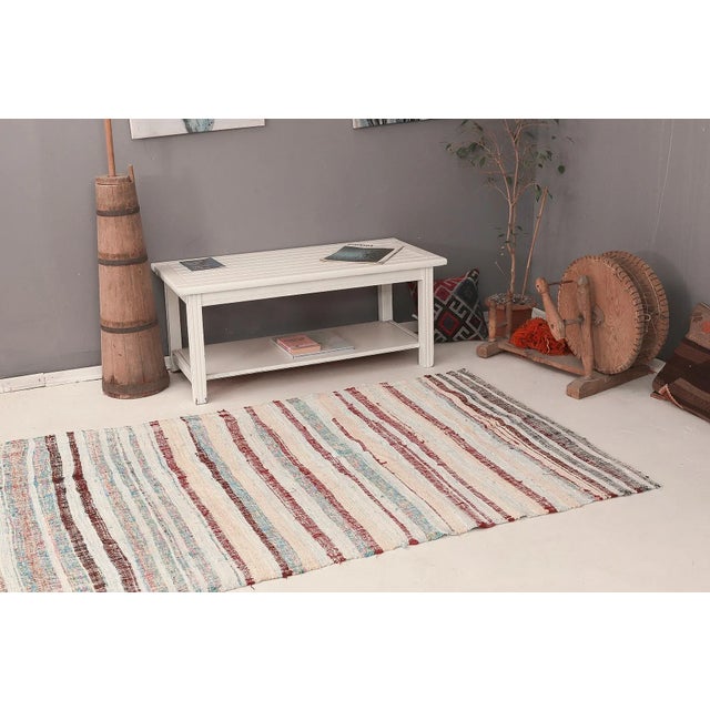 Mid 20th Century Vintage Striped Turkish Rag Rug For Sale In Los Angeles - Image 6 of 7