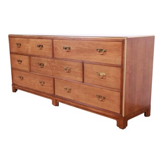 Michael Taylor for Baker Furniture Hollywood Regency Cherry Wood and Brass Dresser For Sale