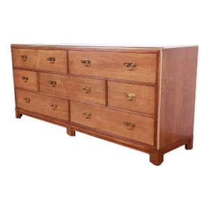 Michael Taylor for Baker Furniture Hollywood Regency Cherry Wood and Brass Dresser