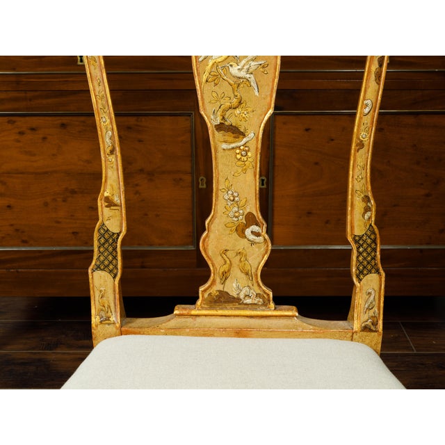 English 1920s Queen Anne Style Side Chair with Painted Birds, Trees and Flowers For Sale - Image 9 of 10