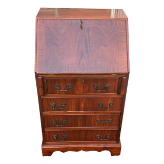 Louis Philippe Carless X English Mahogany 4-Drawer Inlaid Secretary Desk from Unbekannt, 1980s For Sale