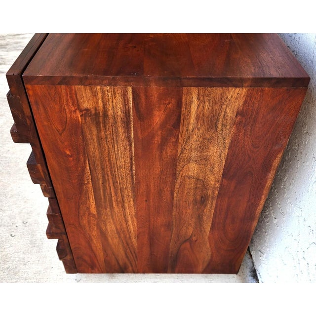Brown MCM Solid Exotic Wood Bachelor Chest & Nightstands Bedroom Suite For Sale - Image 8 of 18