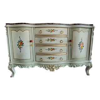 Hand-Painted French Provincial Sideboard With Marble Top For Sale