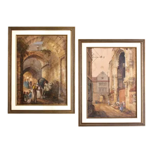 English 1859 Pair of Watercolors "East" & "West" by Edward Booty