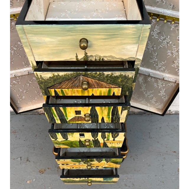 Black Vintage Hand-Painted Tuscan-Style Jewelry Tower Cabinet For Sale - Image 8 of 14