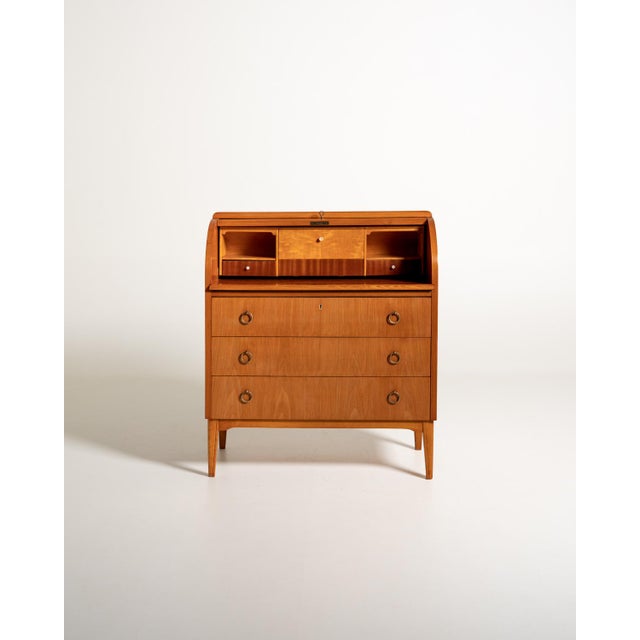 Scandinavian Secretaire in Elm and Root, 1950s For Sale - Image 4 of 16