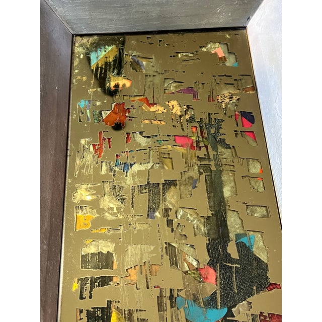 Vintage Brutalist Reverse Glass Mirror Art Signed Mixed Media MCM Jere Style 25" For Sale In Monterey, CA - Image 6 of 17