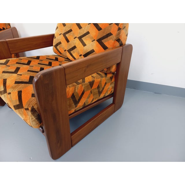 Wood Set of Vintage Sled Chairs in Walnut and Velvet Fabric, 1970s For Sale - Image 7 of 18