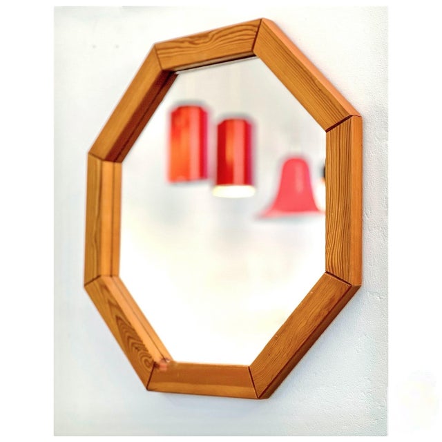 Octagonal Wooden Wall Mirror in Pine, Denmark, 1970s For Sale - Image 6 of 14