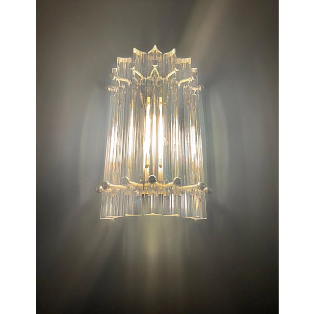 Glass Vintage Murano Wall Sconces in Clear Triedri, 1990s, Set of 2 For Sale - Image 7 of 16