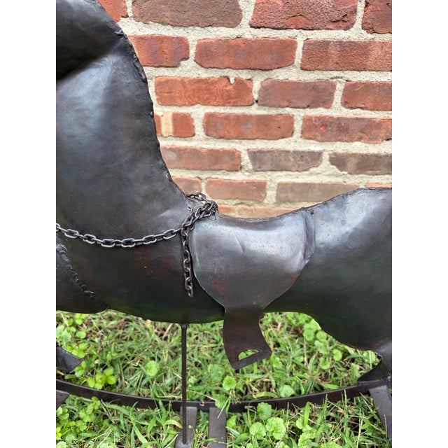 American Vintage Handcrafted Hammered Metal Rocking Horse Sculpture For Sale - Image 3 of 18