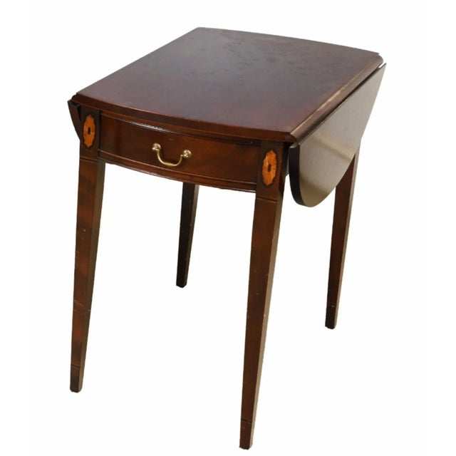 Hepplewhite Late 20th Century Share Pair of Hickory Chair Historical James River Plantations Pembroke Tables Inlay For Sale - Image 3 of 8