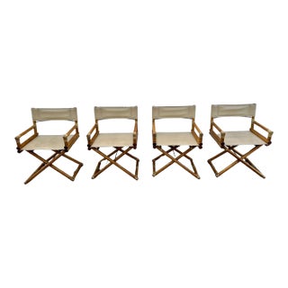 1960s McGuire Tan Leather Bamboo Director Chairs Set of 4 For Sale