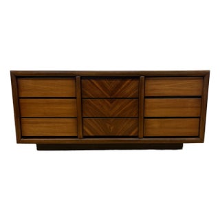 Mid-Century Modern Chevron Book-Matched Walnut Dresser by Lane Furniture Company, C. 1960s For Sale