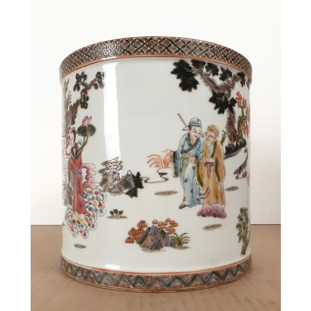 Chinese porcelain Eight Immortals and deities bitong, with a white glazed exterior, interior and circular inset centered...