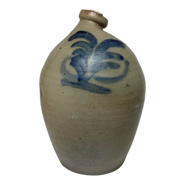 Antique Blue Salt Glazed Decorated Stoneware Jug by Cowden & Wilcox Harrisburg, Pennsylvania For Sale