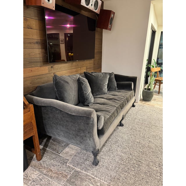 French French Louis XV–Style Slate Grey Velvet Sofa For Sale - Image 3 of 7
