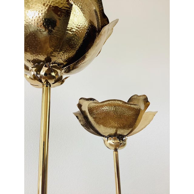 Vintage 1980s Tommaso Brass Double Lotus Floor Lamp by Tommaso Barbi For Sale - Image 10 of 13
