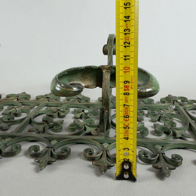 Antique Green Wrought Iron Wall Coat Rack with Floral Decorations, 20th Century For Sale - Image 10 of 11