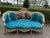 1900s French Louis XVI Blue Velvet / Green Beech Sofa Set 3pc For Sale - Image 9 of 16