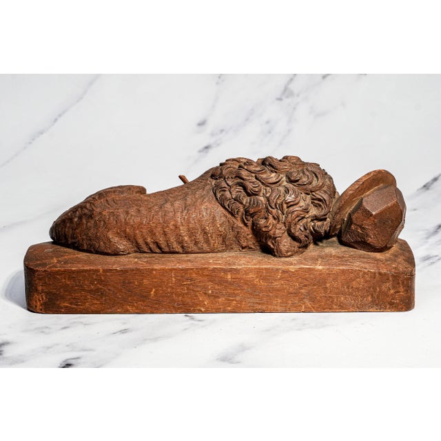 19th Century Bertel Thorvaldsen Lion of Lucerne Grand Tour Wood Sculpture Statue Hand Carved Swiss European Art Switzerland Home Decor For Sale - Image 12 of 17