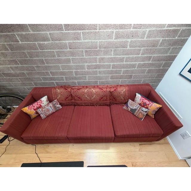 Mid-Century Modern 1990s Attributed to Charles Pfister Knoll 3-Seat Petite Sofa in Red For Sale - Image 3 of 3