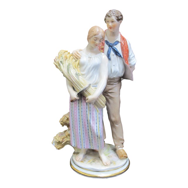 Antique 19thc Meissen Gustave Deloye Porcelain Harvest Peasant Couple Figurine For Sale