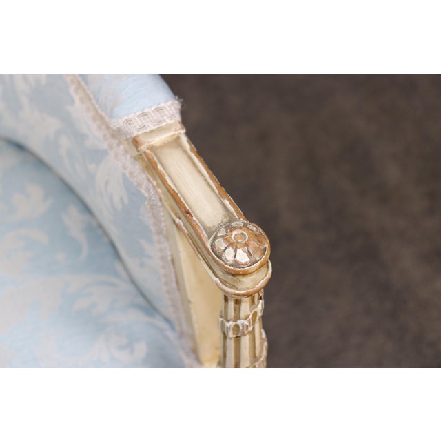 Pair French Louis XV Style Blue Upholstered Bergères Chairs Attr to Jansen For Sale - Image 11 of 17